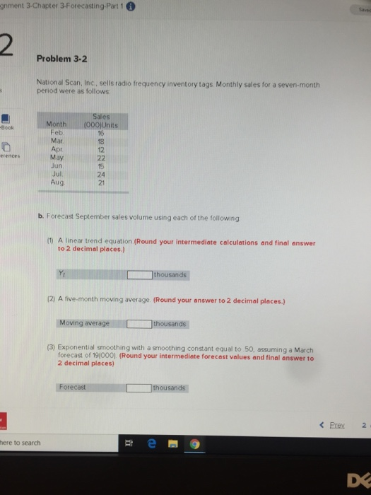 gnment 3 Chapter 3- Forecasting Part 1 2 Problem