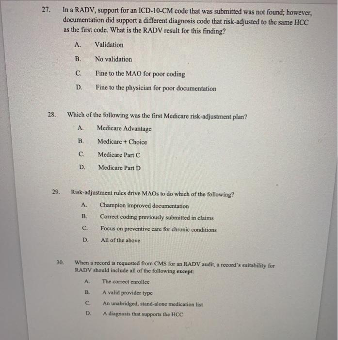 27. In a RADV, support for an ICD-10-CM code that
