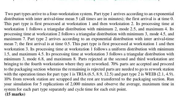 Two part types arrive to a four-workstation