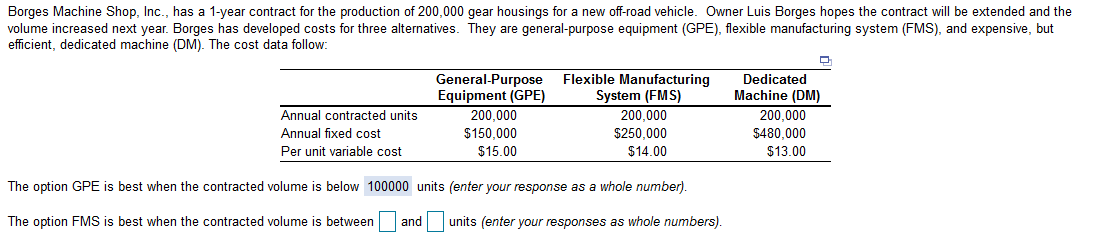 Borges Machine Shop, Inc., has a 1-year contract