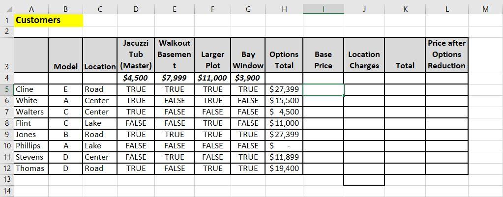 4. Write an Excel formula in cell Customers!I5 to