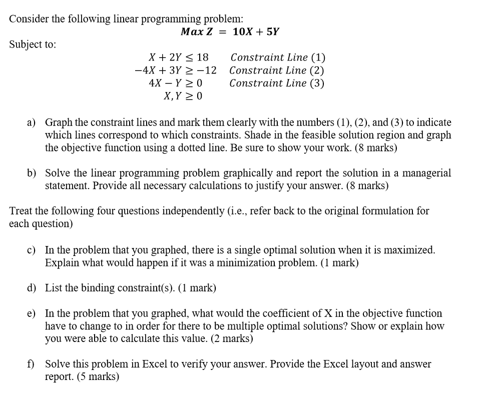 Consider the following linear programming