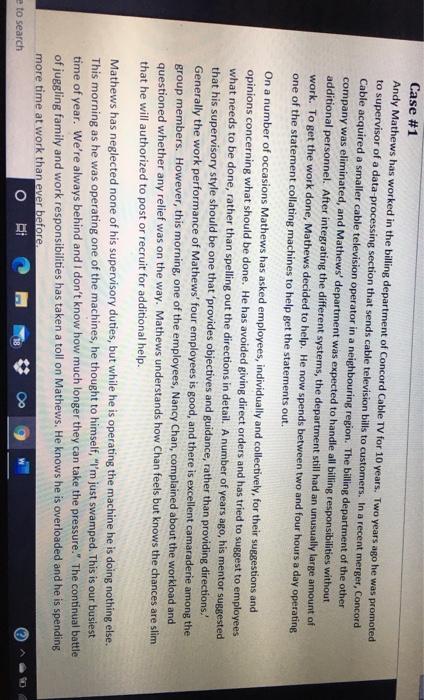 Case #1 Andy Mathews has worked in the billing