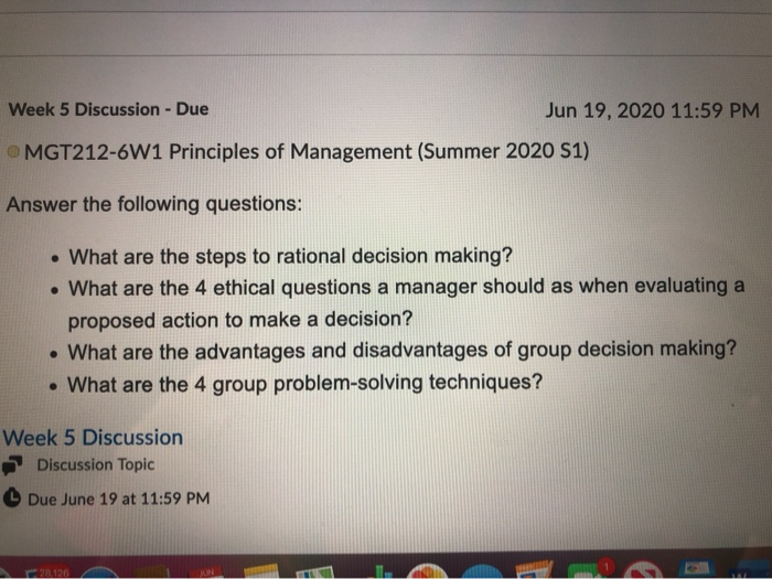 Week 5 Discussion - Due Jun 19, 2020 11:59 PM