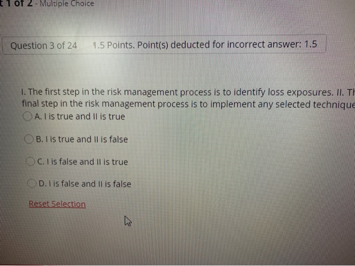 t 1 of 2 - Multiple Choice Question 3 of 24 1.5