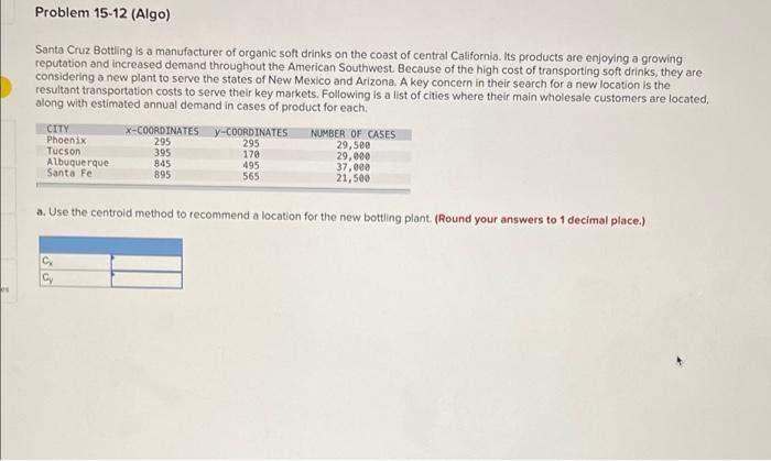 Problem 15-12 (Algo) Santa Cruz Bottling is a