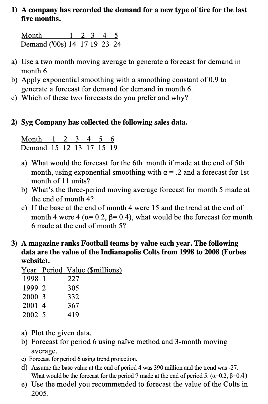 1) A company has recorded the demand for a new