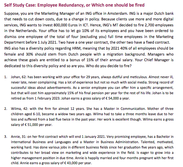Self Study Case: Employee Redundancy, or Which
