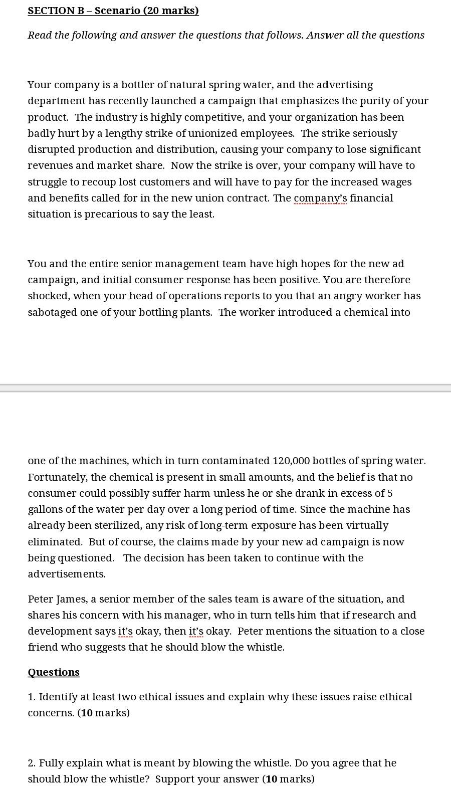 SECTION B - Scenario (20 marks) Read the