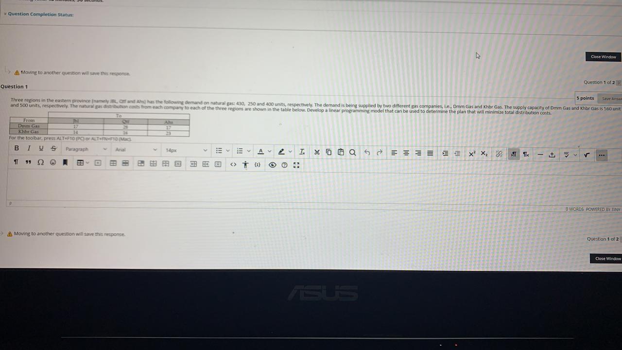 Question Completion Status: Close Window > Save
