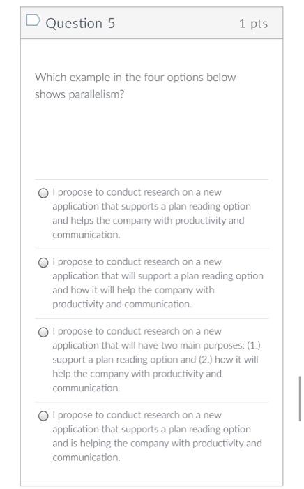 help D Question 5 1 pts Which example in the four