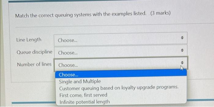 Match the correct queuing systems with the