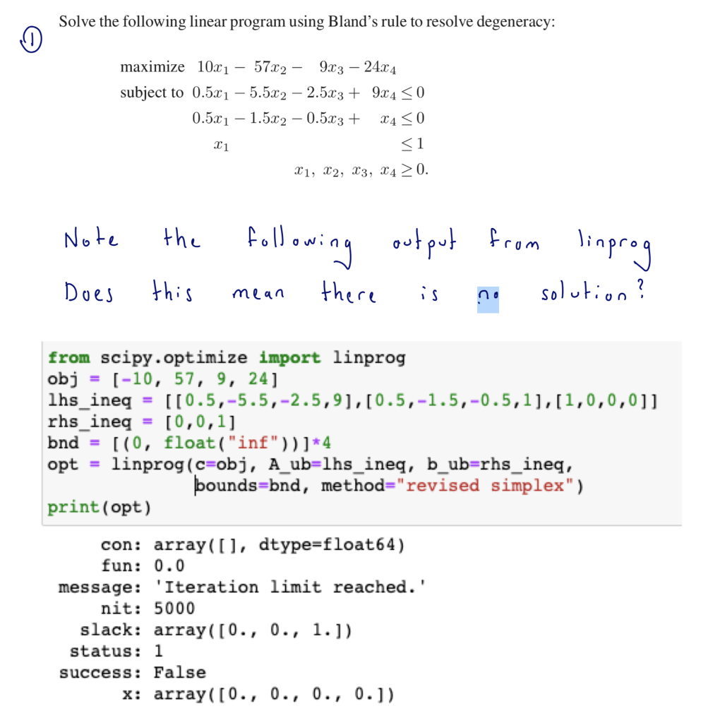 solve the LP problem with Bland's rule to resolve