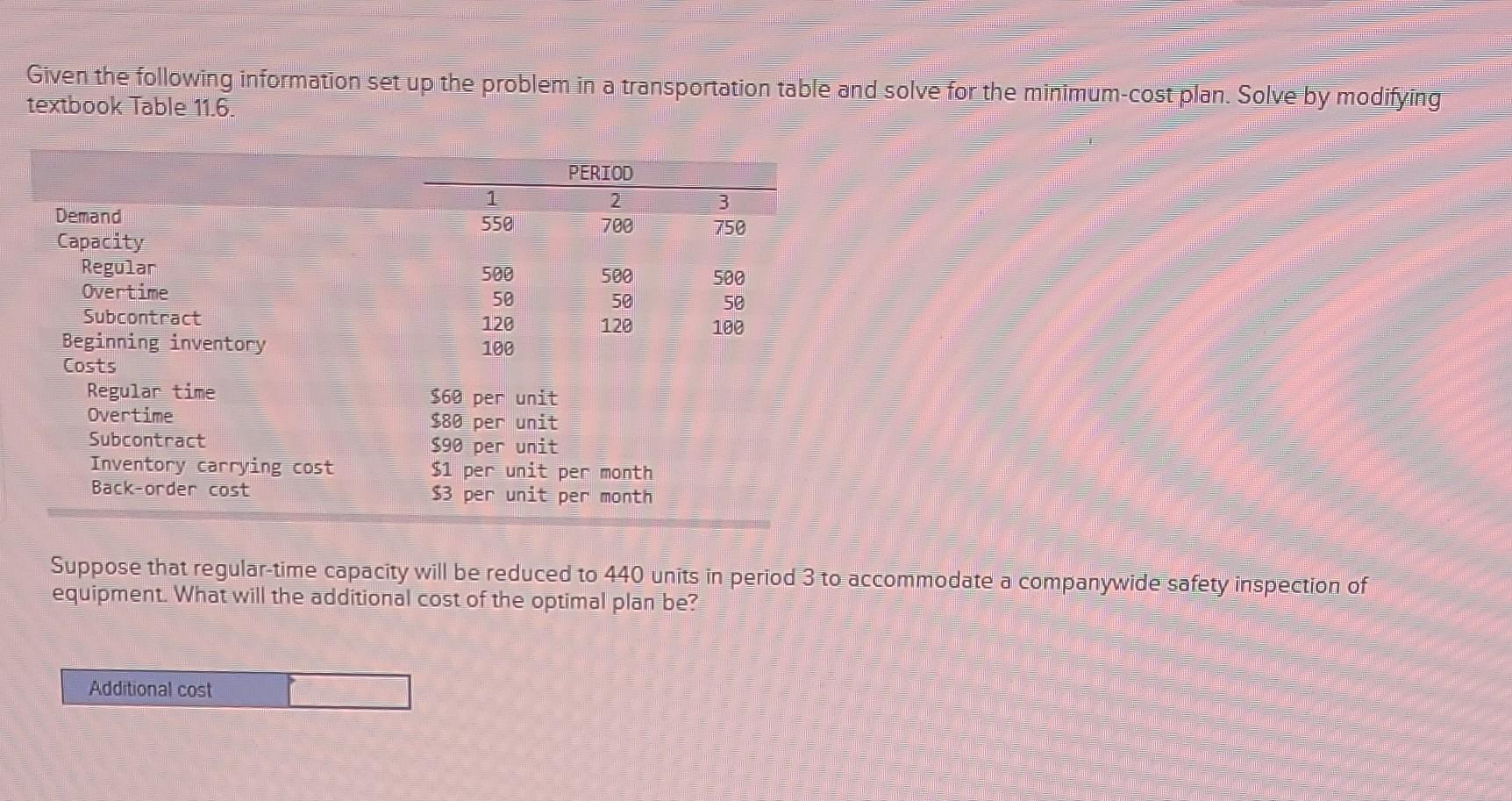 Given the following information set up the
