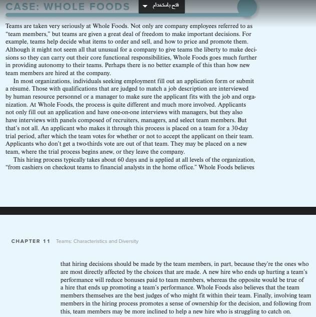 Discussion Question : Please read Chapter 11 Team