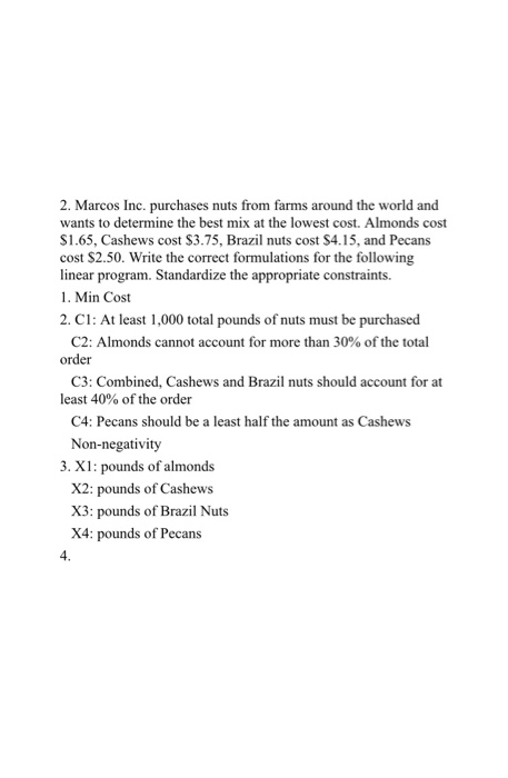 Homework #2 s.t. 1. Consider the following linear
