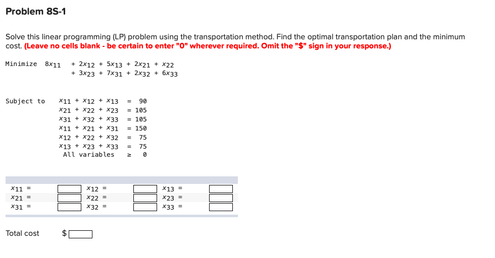 Problem 8S-1 Solve this linear programming (LP)