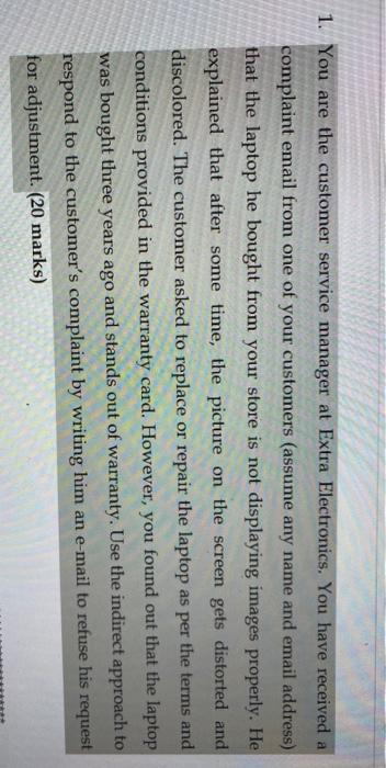 1. You are the customer service manager at Extra