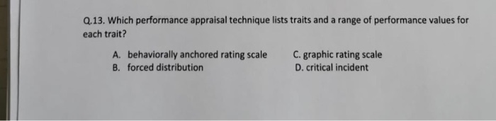 Q.13. Which performance appraisal technique lists