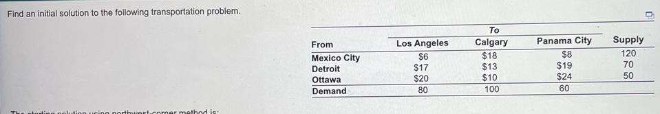 optimal solution using excel Find an initial