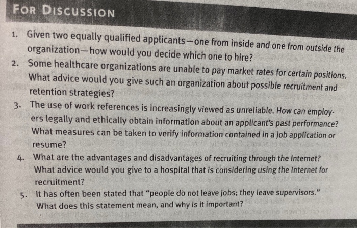 FOR DISCUSSION 1. Given two equally qualified