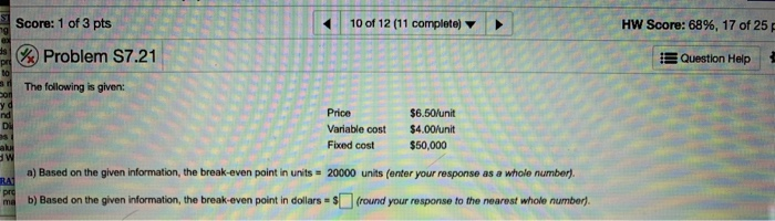11 of 12 (11 complete) HW Score: 68%, 17 of 25