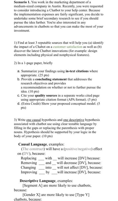 Scenario 1. You work in the marketing department