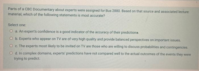 Parts of a CBC Documentary about experts were