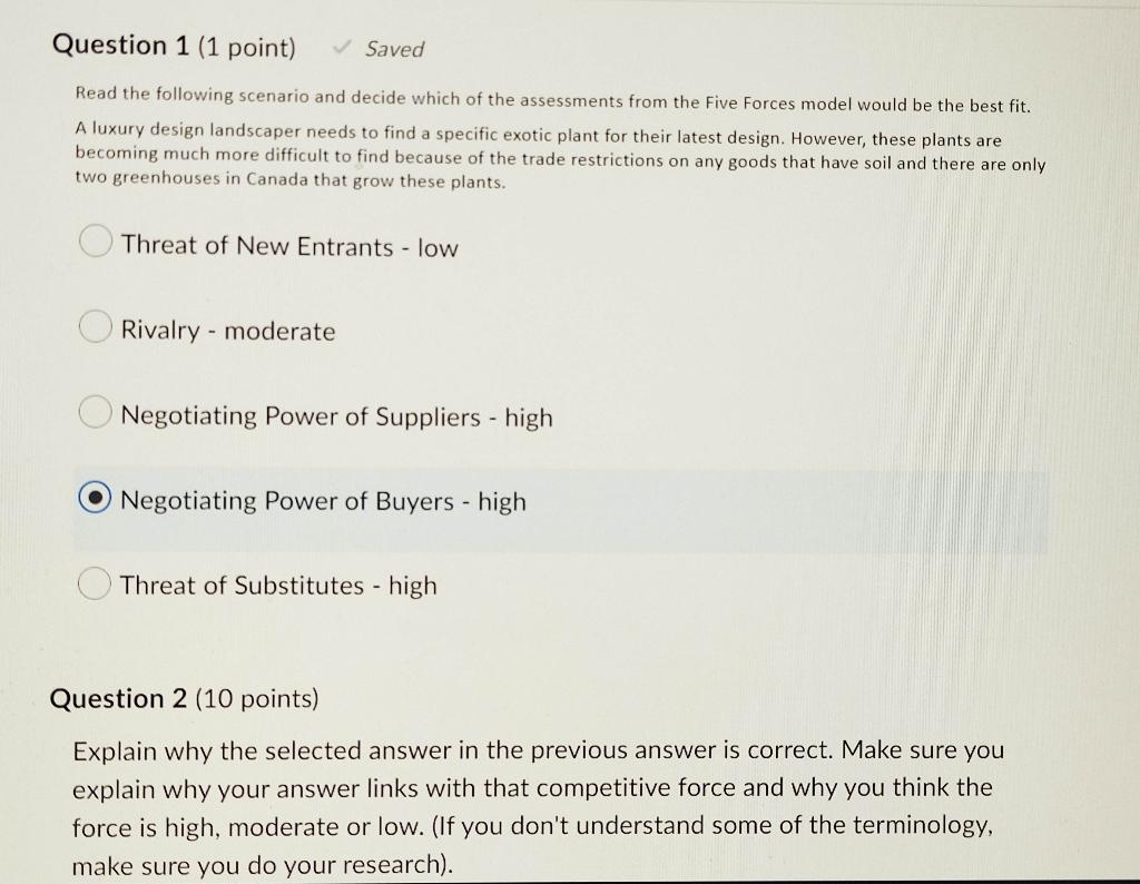 Question 1 (1 point) Saved Read the following