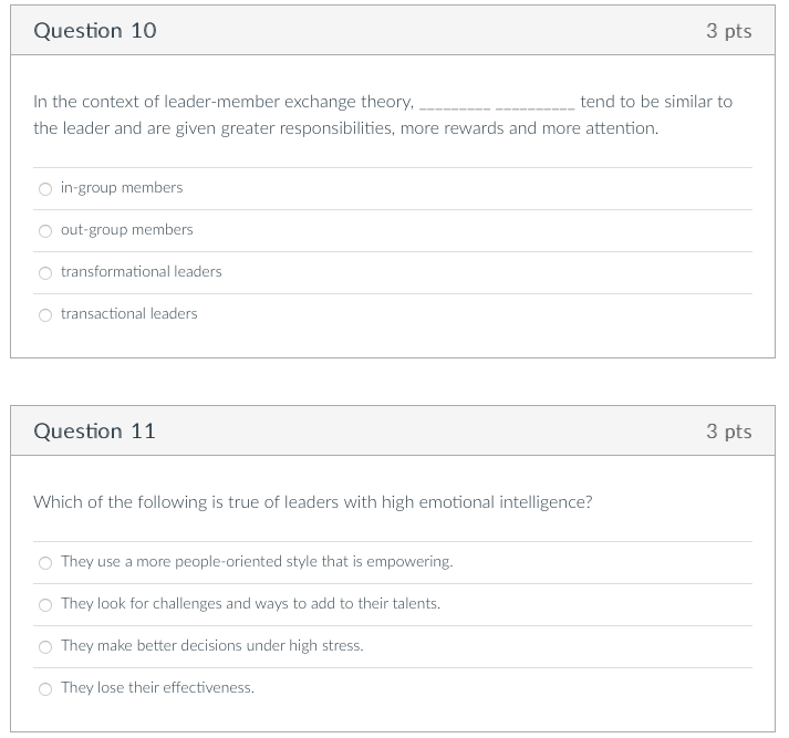 Question 10 In the context of leader-member