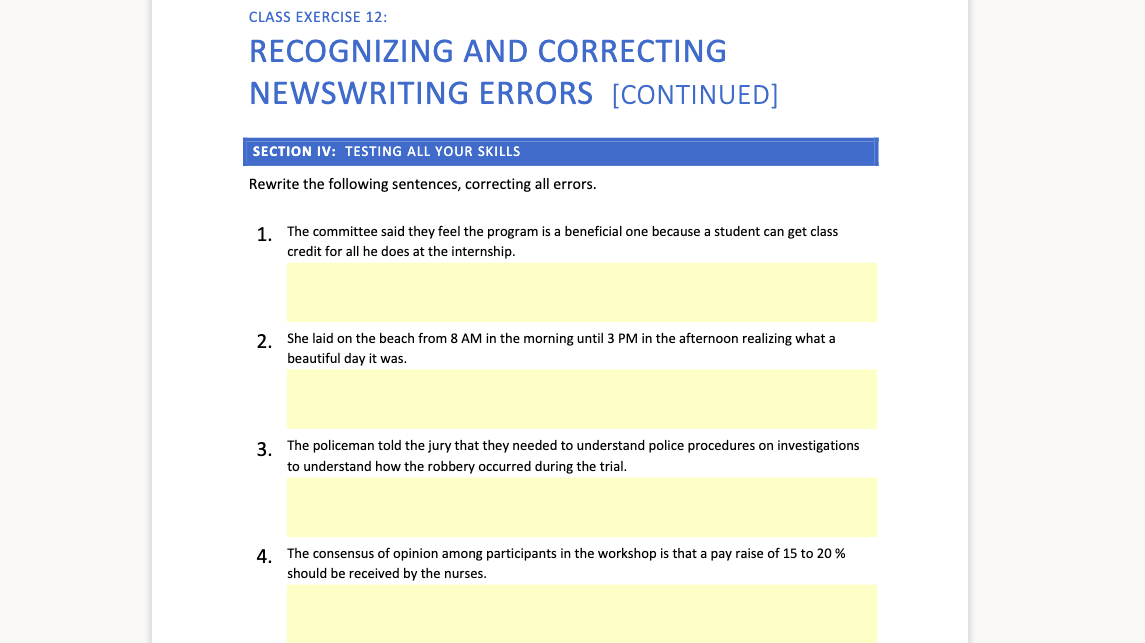 CLASS EXERCISE 12: RECOGNIZING AND CORRECTING