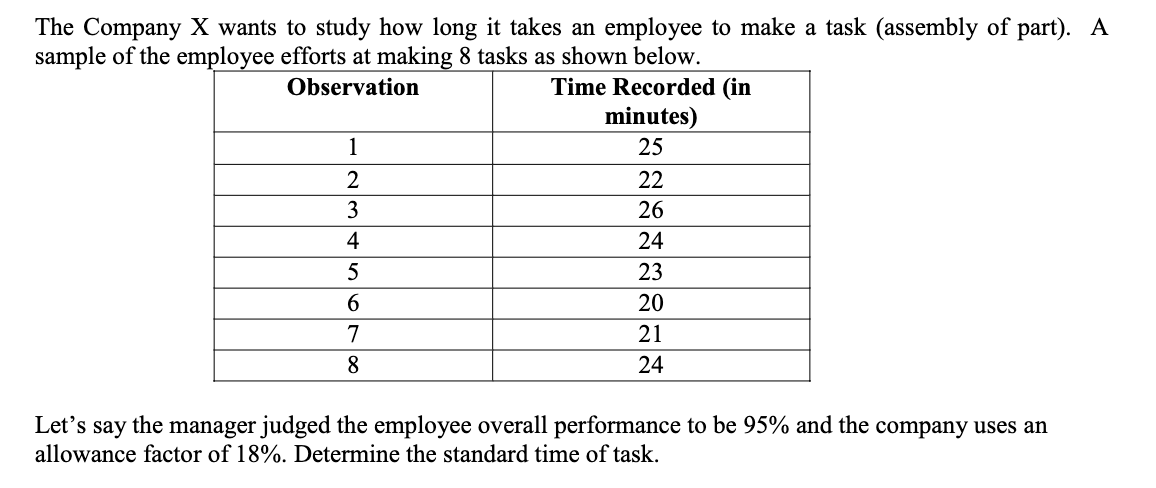 The Company X wants to study how long it takes an
