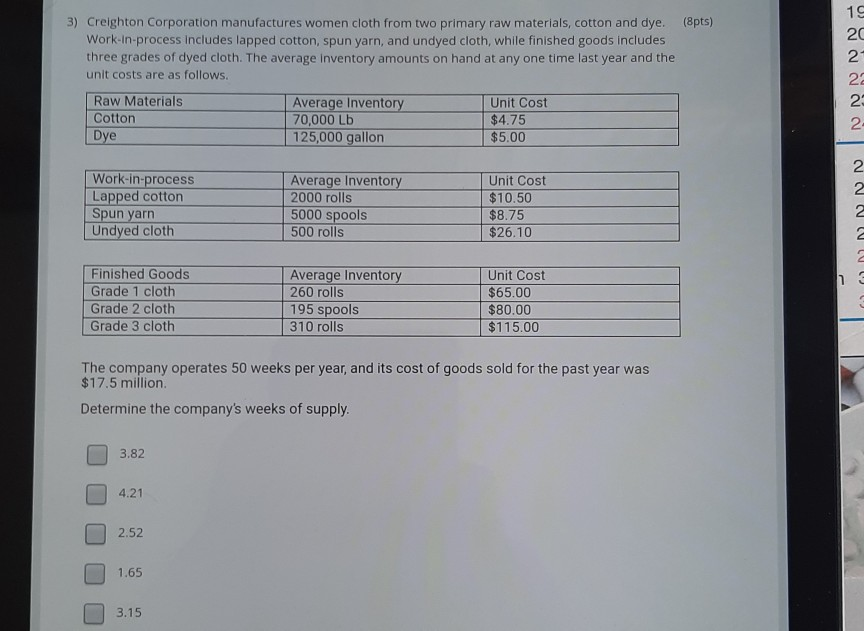 19 20 3) Creighton Corporation manufactures women