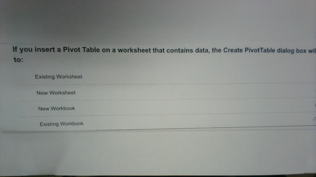 If you insert a Pivot Table on a worksheet that