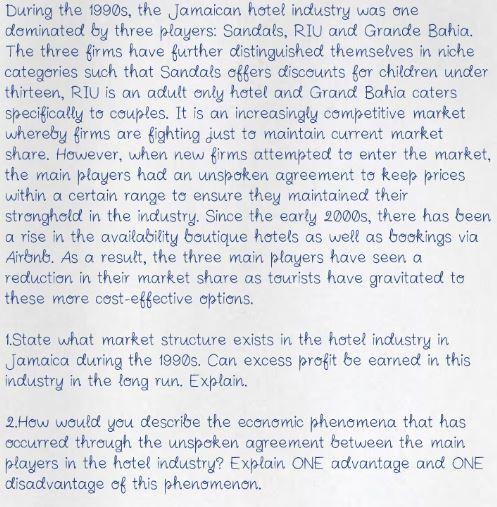 During the 1990s, the Jamaican hotel industry was