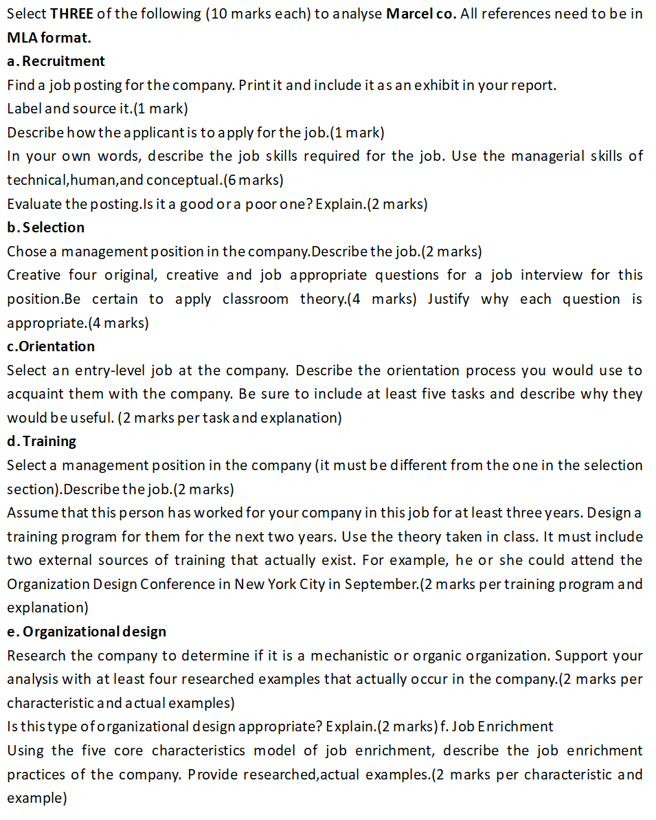 a Select THREE of the following (10 marks each)