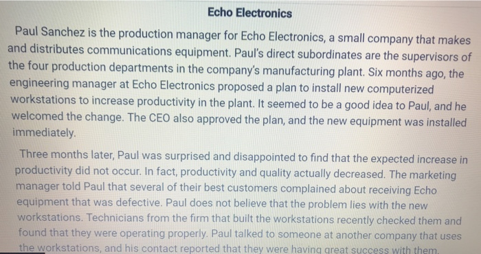 Echo Electronics Paul Sanchez is the production