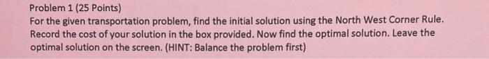 Problem 1 (25 Points) For the given