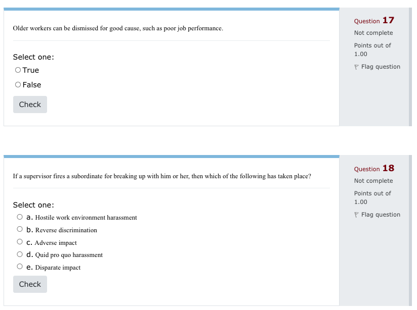 Question 17 Older workers can be dismissed for