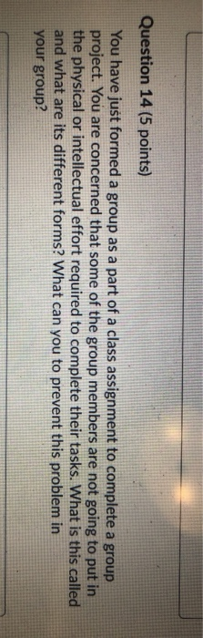 Question 14 (5 points) You have just formed a