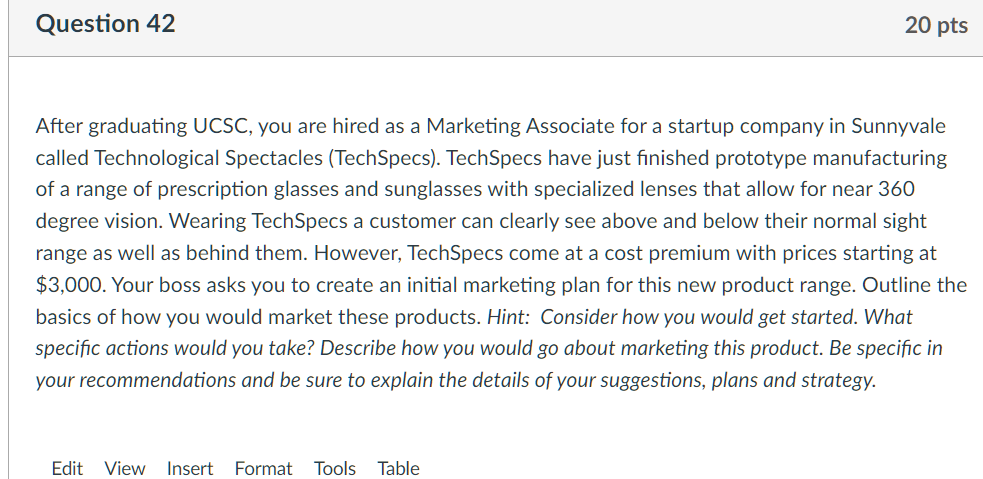 Question 42 20 pts After graduating UCSC, you are