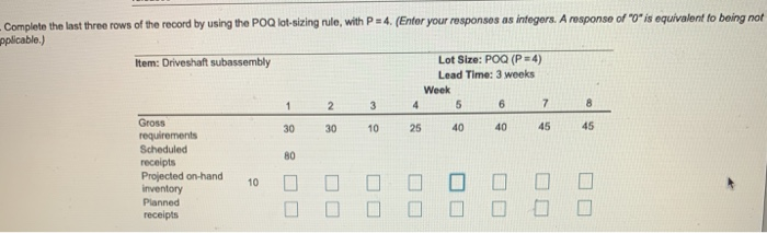 Complete the last three rows of the record by