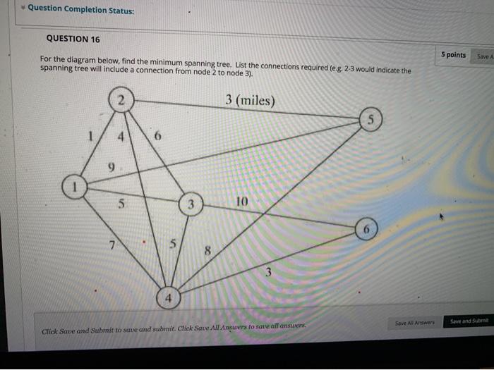Question Completion Status: QUESTION 16 5 points