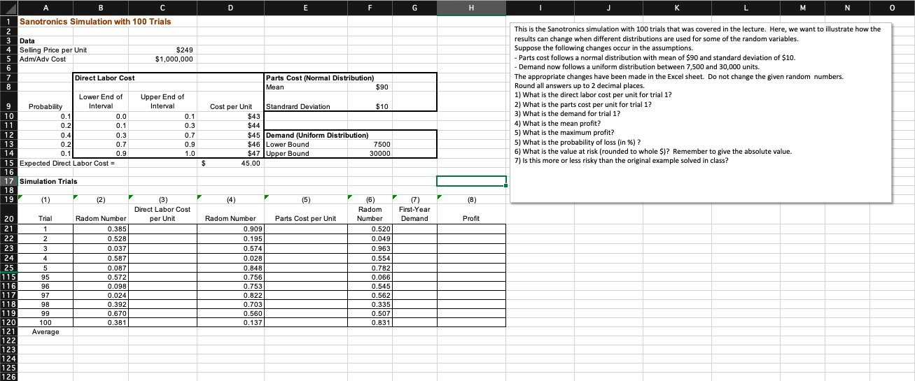 D E F G . K 0 Parts Cost (Normal Distribution)
