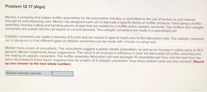 Problem 12-17 (Algo) Meritor, a company that