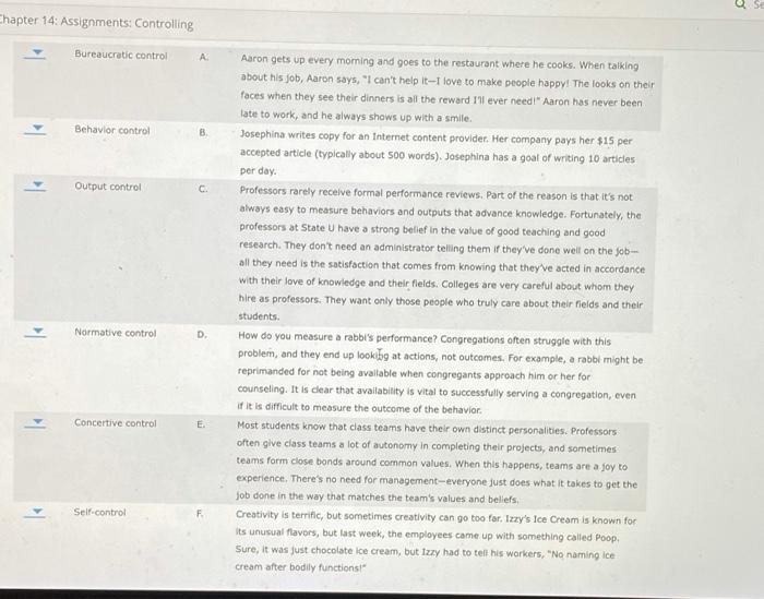Match each example in the following table with