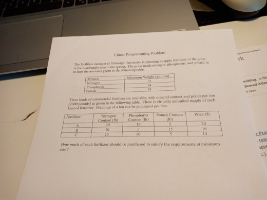0 Linear Programming Problem The facilities