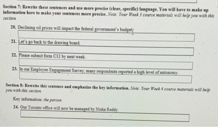 Section 7: Rewrite these sentences and use more