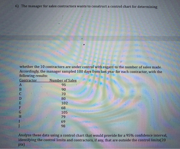 6) The manager for sales contractors wants to