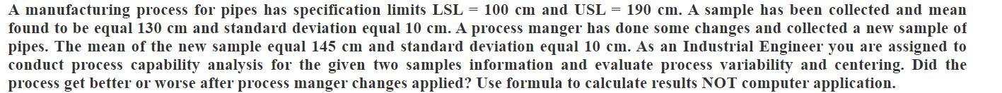 A manufacturing process for pipes has